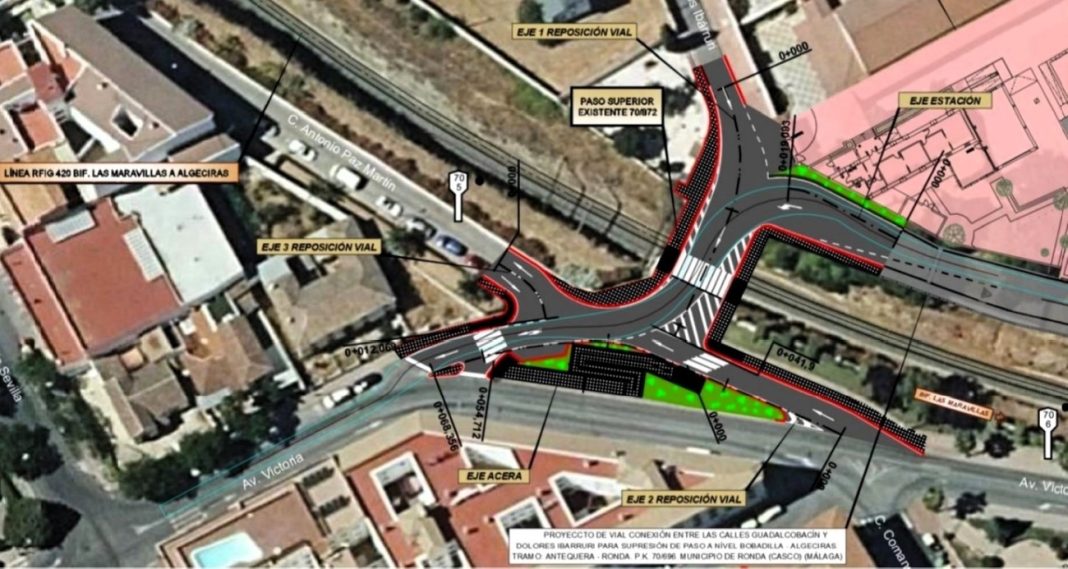 Obras de renovación del paso superior junto a la calle Guadalcobacín de Ronda